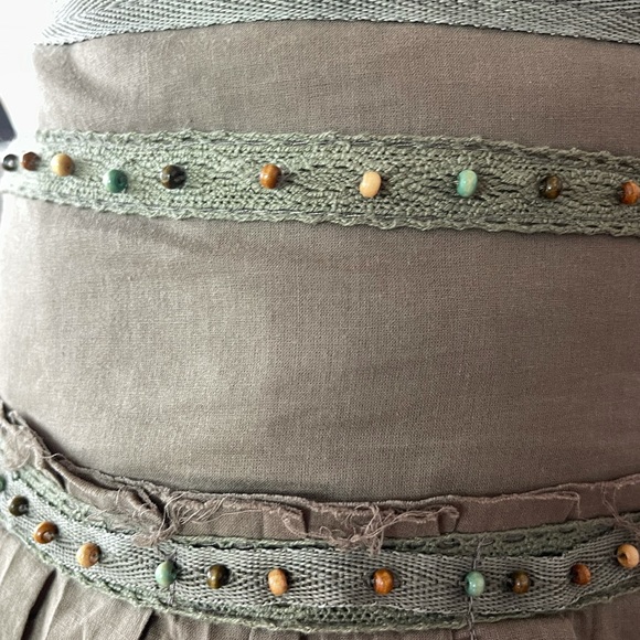 Olive Boho skirt with beading and lace trim - Picture 5 of 7